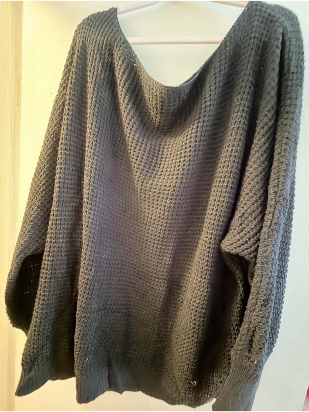 Off-the-Shoulder Waffle Knit Sweater in Gray